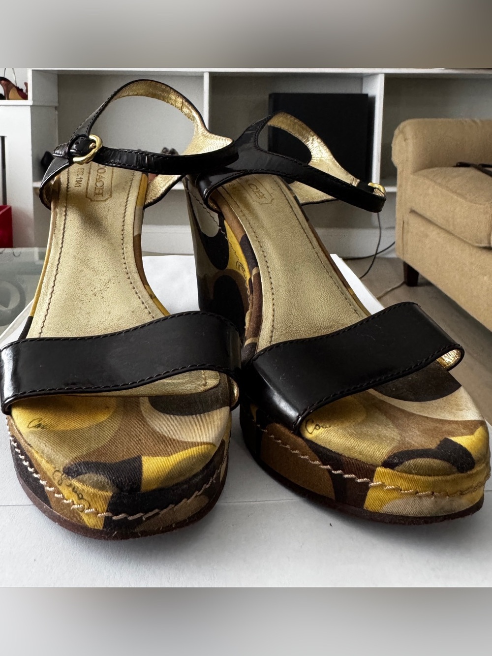Black and Gold Women's Platform Sandals